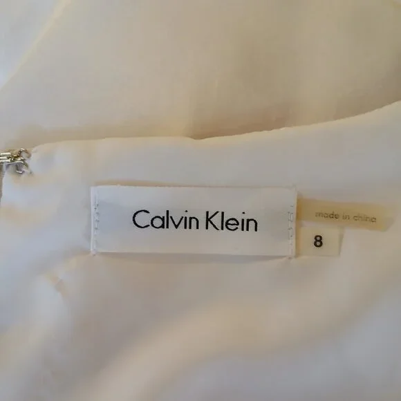 Calvin Klein white and beige 100% silk gown size 8 - Picture 6 of 9